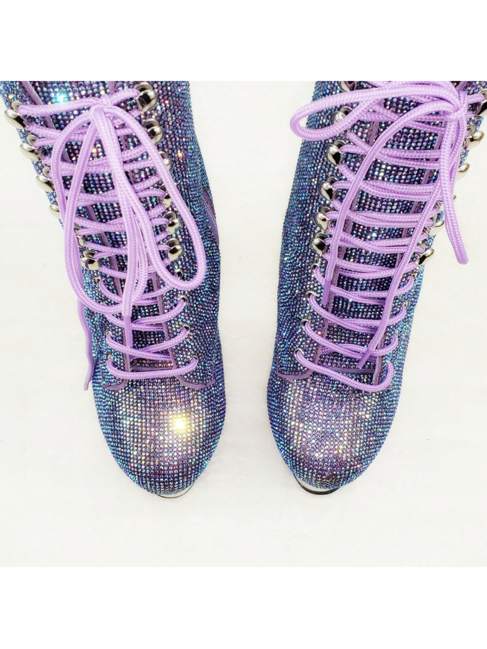 NWT Purple Sequin Platform Lace-Up Ankle Boots 7 - Picture 5 of 5